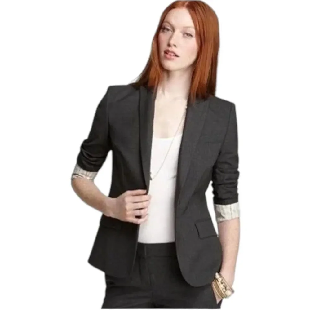 Theory Gabe B Tailor Stretch Wool Blazer Size 2 Dark Gray Single Button EUC